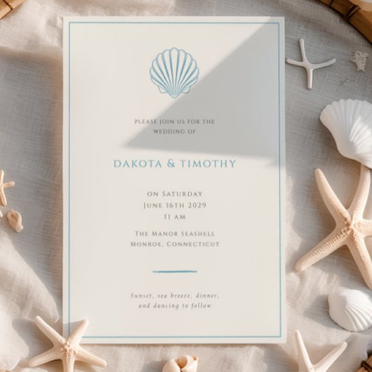 Invitation de mariage minimaliste simple coquillag
