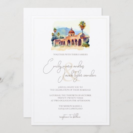 Invitation de mariage - Mission espagnole en aquar (Devant / Derrière)