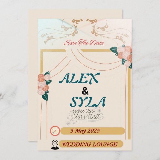 Invitation de mariage - Modèle modifiable (Devant / Derrière)