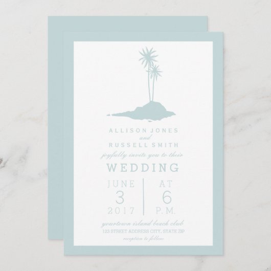 Invitation de mariage Modern Island Beach - Bleu (Devant / Derrière)