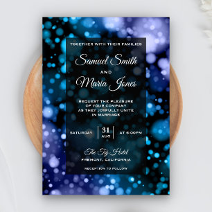 Invitation de mariage moderne à effet Bokeh bleu e