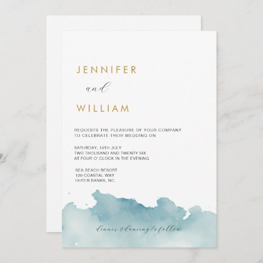 Invitation de mariage moderne à l'aquarelle de pla (Devant / Derrière)