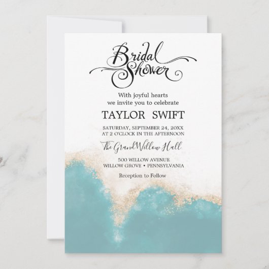 Invitation de mariage moderne aquarelle bleue (Devant)