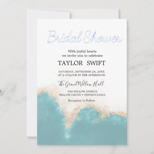 Invitation de mariage moderne aquarelle bleue (Devant)