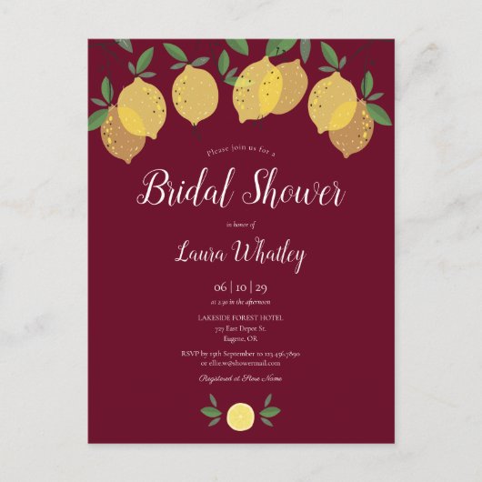 Invitation de mariage moderne aux citrons de Bourg (Devant)