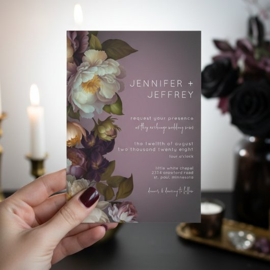Invitation de mariage moderne avec fleurs mauves s