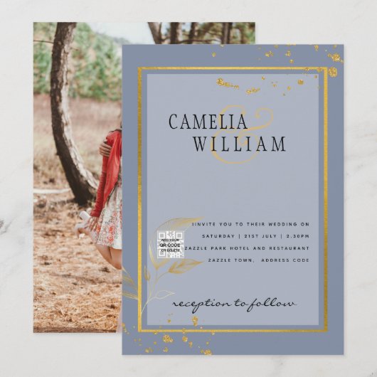 Invitation de mariage moderne avec photo QR CODE R (Devant / Derrière)