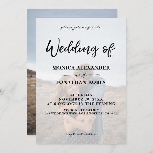 Invitation de Mariage Moderne avec Photo Verticale (Devant / Derrière)