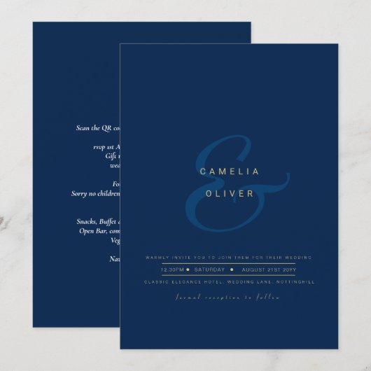 Invitation de mariage moderne avec QR Code RSVP et (Devant / Derrière)