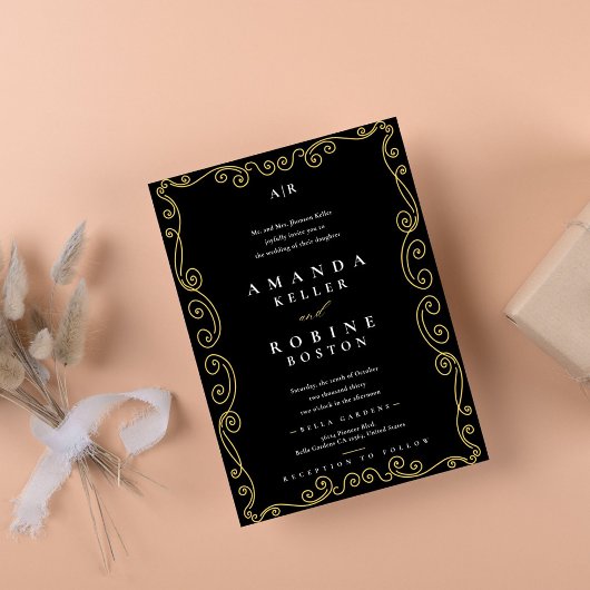 Invitation de mariage moderne Black & Gold