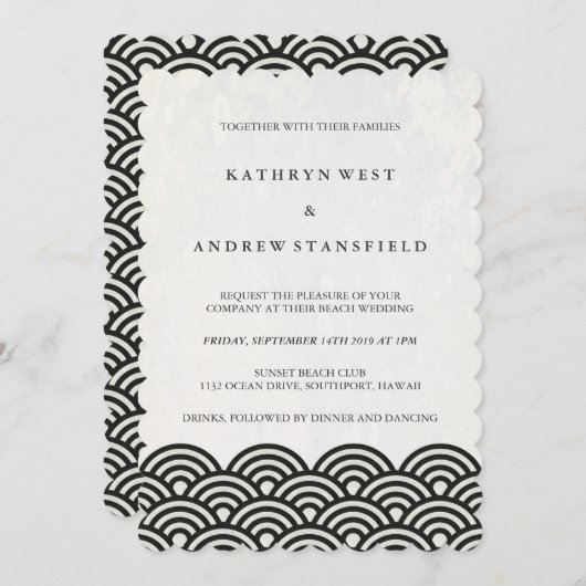 Invitation de mariage moderne Black+White Beach (Devant / Derrière)