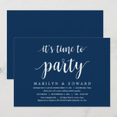 Invitation de mariage moderne bleue à l'écriture c (Devant / Derrière)