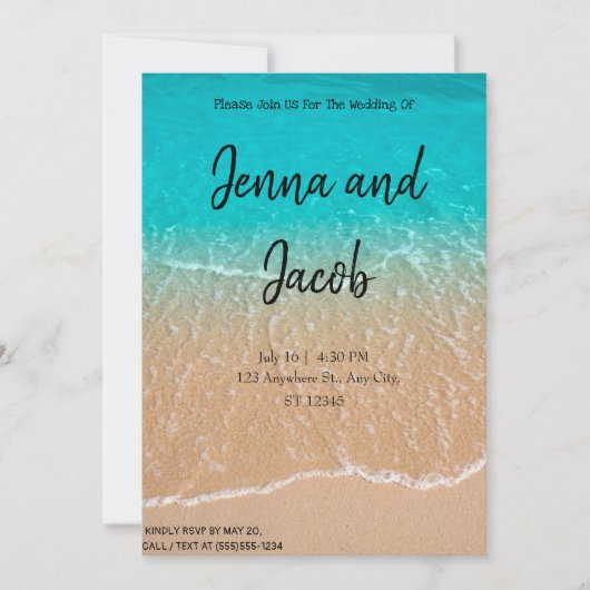 Invitation de mariage moderne Blue Water Beach (Devant)
