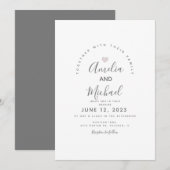 Invitation de mariage moderne cœur simple rose bla (Devant / Derrière)