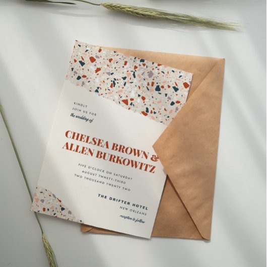 Invitation de mariage moderne en dalle de terrazzo