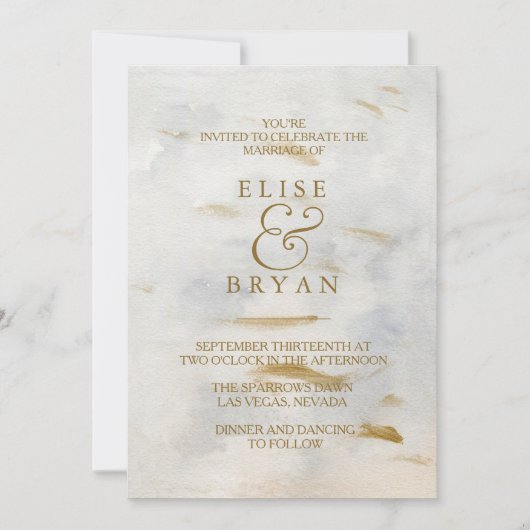 Invitation de mariage moderne en marbre blanc or a (Devant)