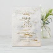 Invitation de mariage moderne en marbre blanc or a (Debout devant)