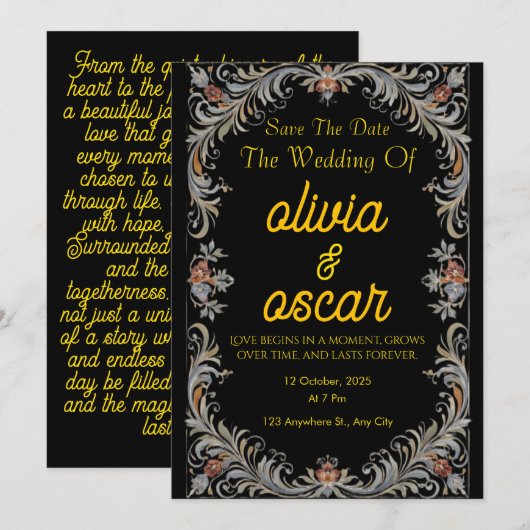 Invitation de mariage moderne en Rosemaling scandi (Devant / Derrière)