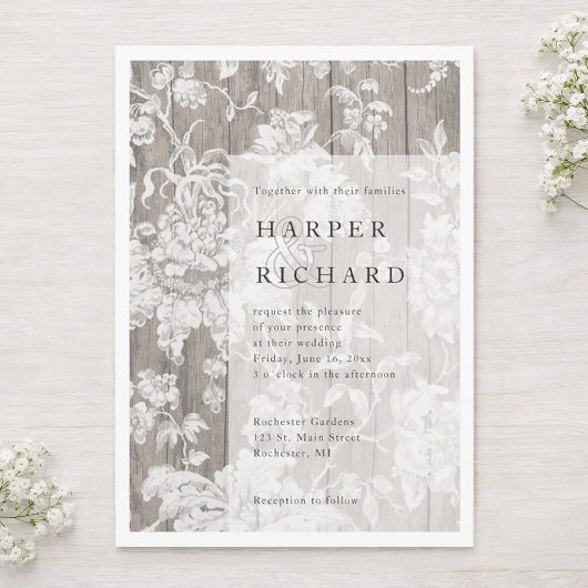 Invitation de mariage moderne florale en bois rust
