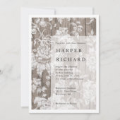 Invitation de mariage moderne florale en bois rust (Devant)