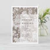 Invitation de mariage moderne florale en bois rust (Debout devant)