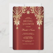 Invitation de mariage moderne florale rouge or (Devant)
