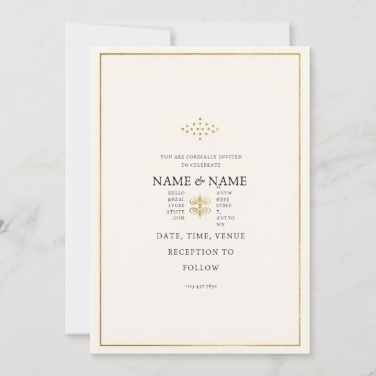 Invitation de mariage moderne luxe or et crème (Devant)