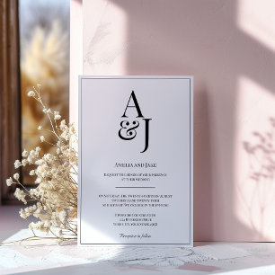 Invitation de mariage moderne Noir & Blanc Initial