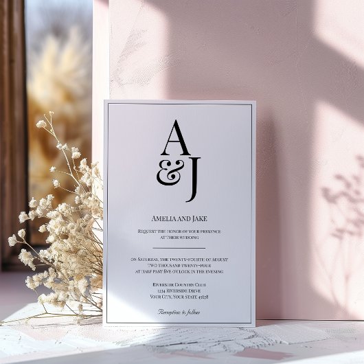 Invitation de mariage moderne Noir & Blanc Initial