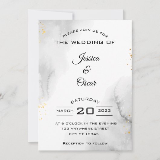 Invitation de mariage moderne noir et blanc (Devant)