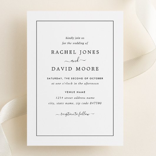 Invitation de mariage moderne noir et blanc