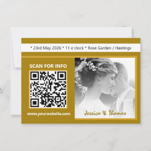 Invitation de mariage moderne, QR Code, Photo, Or