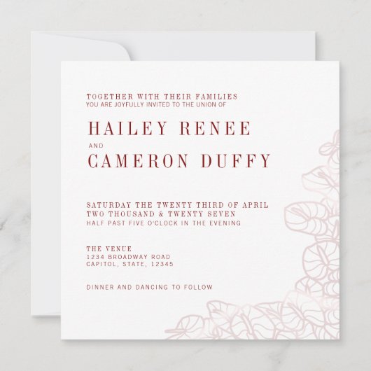 Invitation de mariage moderne romantique Anthurium (Devant)