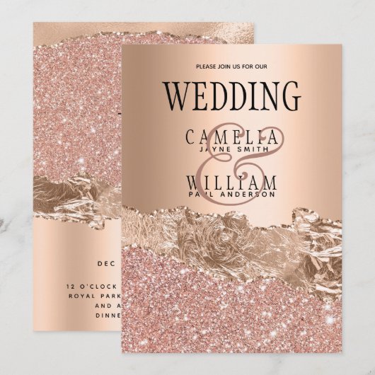Invitation de mariage moderne rose gold Glamour (Devant / Derrière)