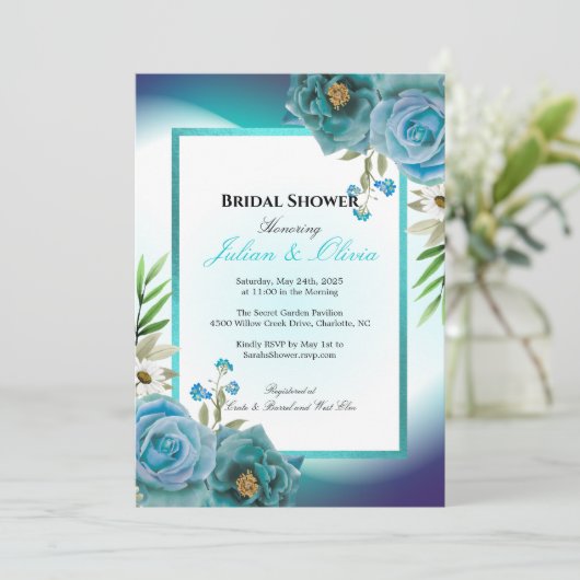 Invitation de mariage moderne sarcelle et bleu mar (Debout devant)