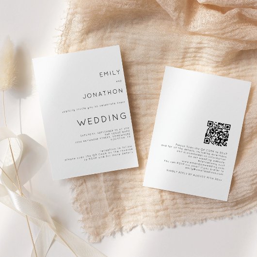 Invitation de mariage moderne simple code QR noir 