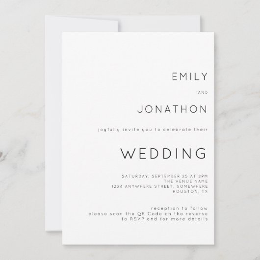 Invitation de mariage moderne simple code QR noir  (Devant)