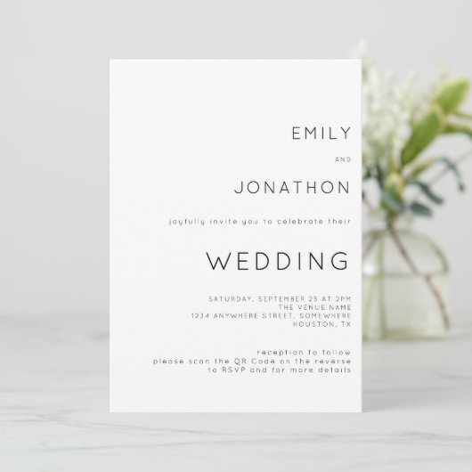 Invitation de mariage moderne simple code QR noir  (Debout devant)