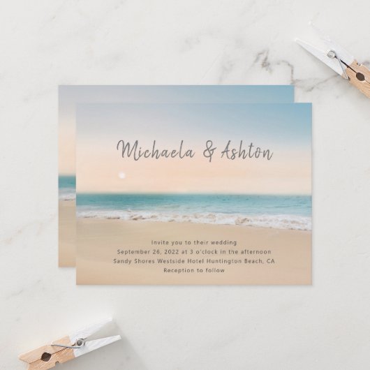 Invitation de mariage moderne simple plage (Devant/Arrière en situation)