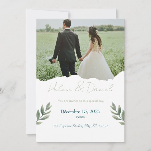Invitation de mariage moderne - Vert Gris (Devant)
