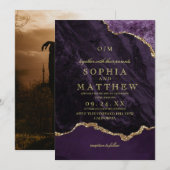 Invitation de mariage moderne violette et dorée av (Devant / Derrière)