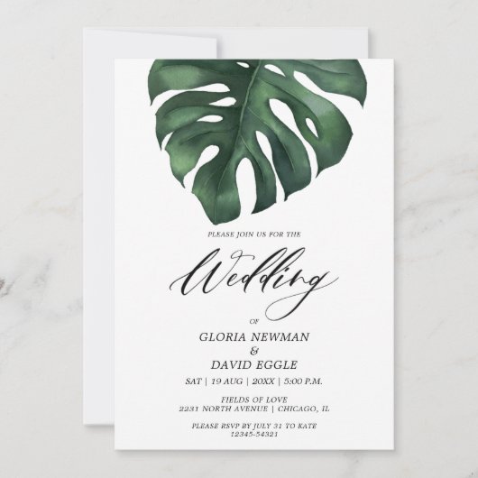 Invitation de mariage Monstera à feuille de palmie (Devant)