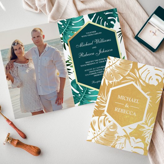 Invitation de mariage Monstera vert sarcelle feuil