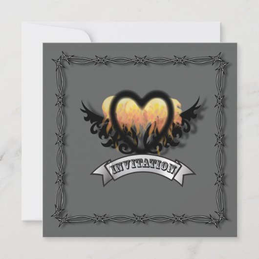 Invitation de mariage motard Rock N Roll Flames He (Devant)