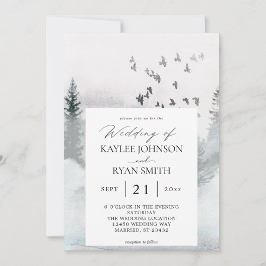 Invitation de mariage Nature Forêt & Oiseaux 2 (Devant)