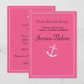 Invitation de mariage nautique à l'ancre rose (Devant / Derrière)