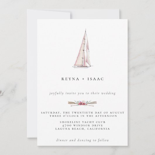 Invitation de mariage nautique à voilier aquarelle (Devant)