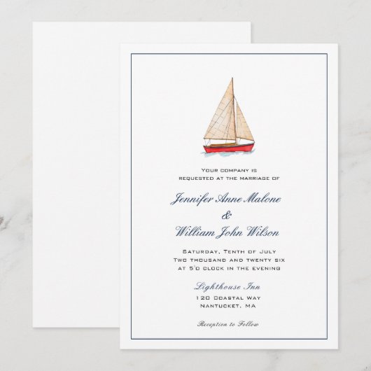 Invitation de mariage nautique à voilier aquarelle (Devant / Derrière)