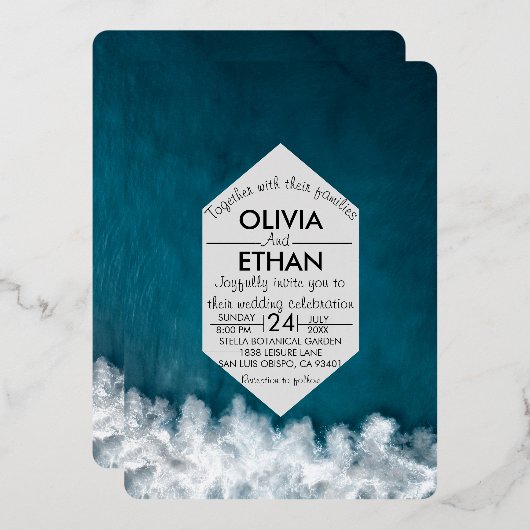 Invitation de Mariage nautique de la marine modern (Recto/Verso)