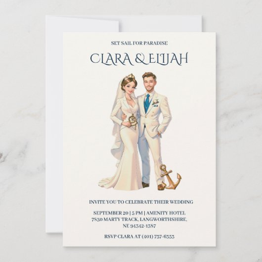 invitation de mariage nautique minimaliste (Devant)